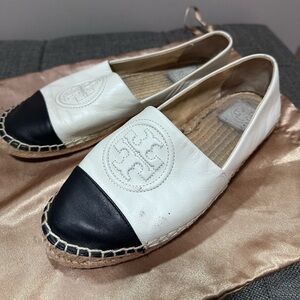 Tory Burch White and Black Espadrille Flats